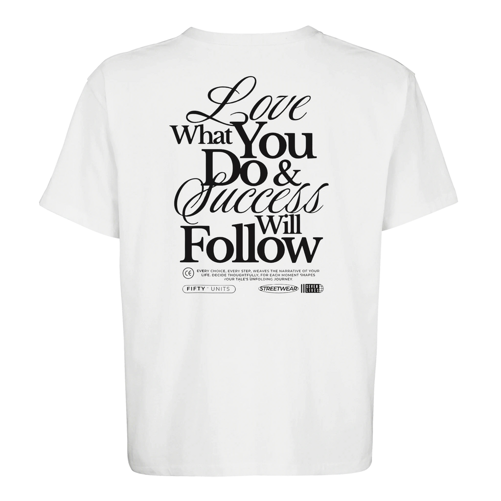 camiseta oversize unisex FIFTY UNITS logo follow white