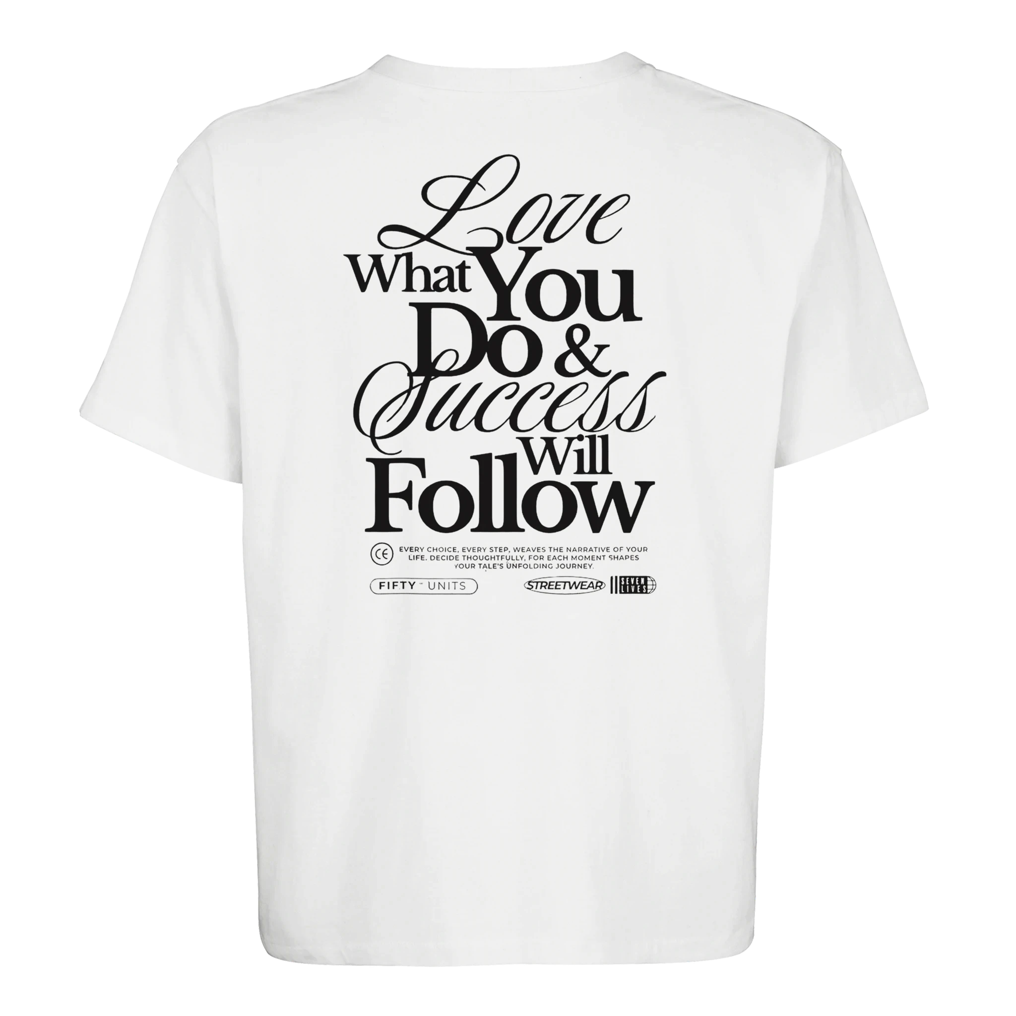 camiseta oversize unisex FIFTY UNITS logo follow white