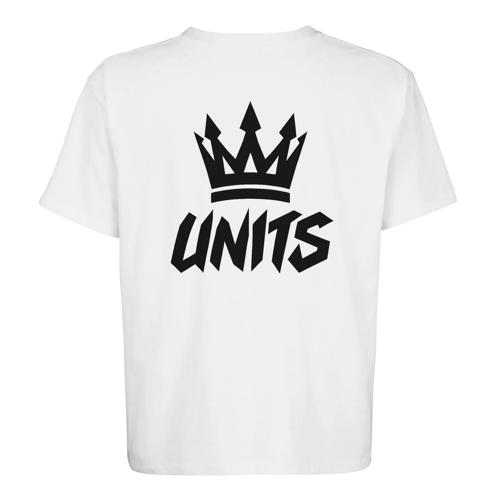 camiseta oversize unisex FIFTY UNITS logo corona white