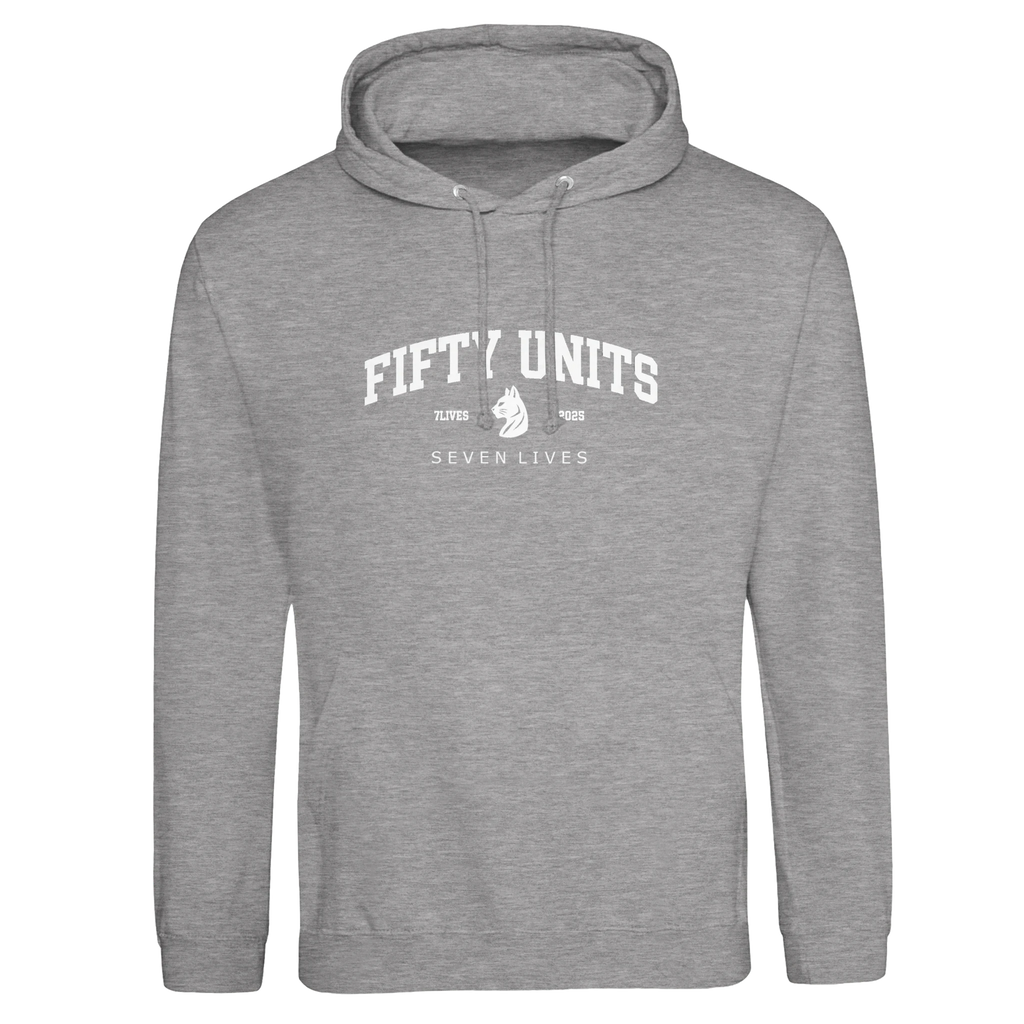 sudadera capucha fu x 7lvs fifty units frontal gris claro