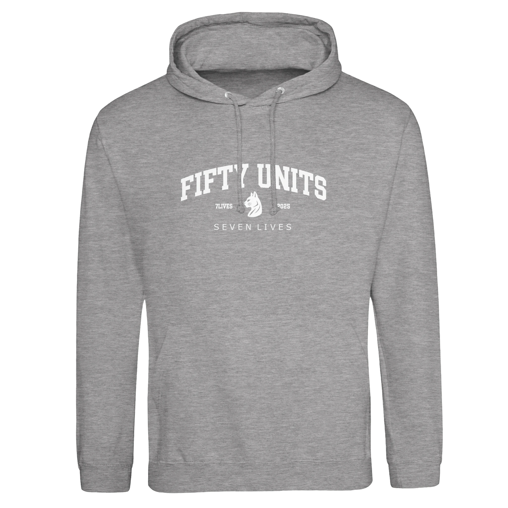 sudadera capucha fu x 7lvs fifty units frontal gris claro