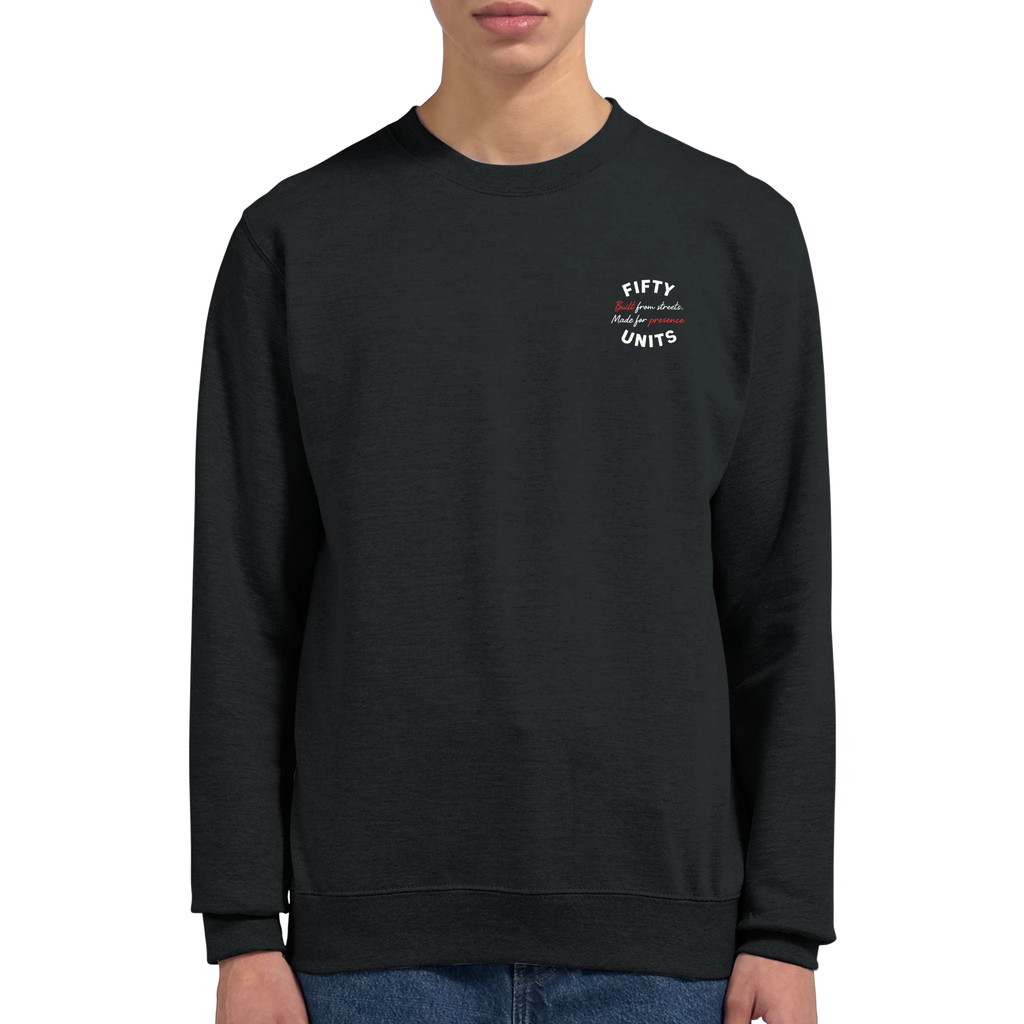 detalle cuello y hombros sudadera built presence