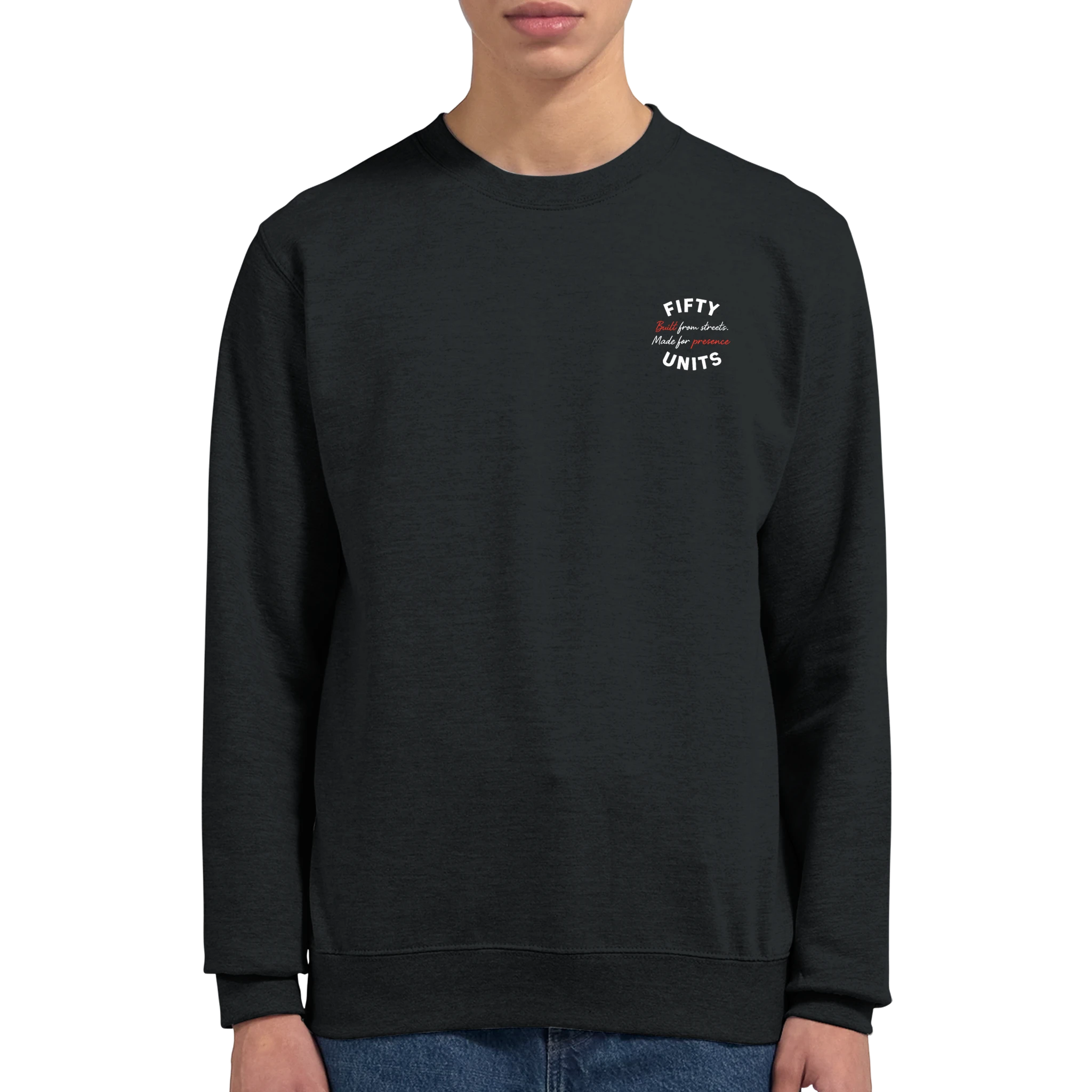 detalle cuello y hombros sudadera built presence