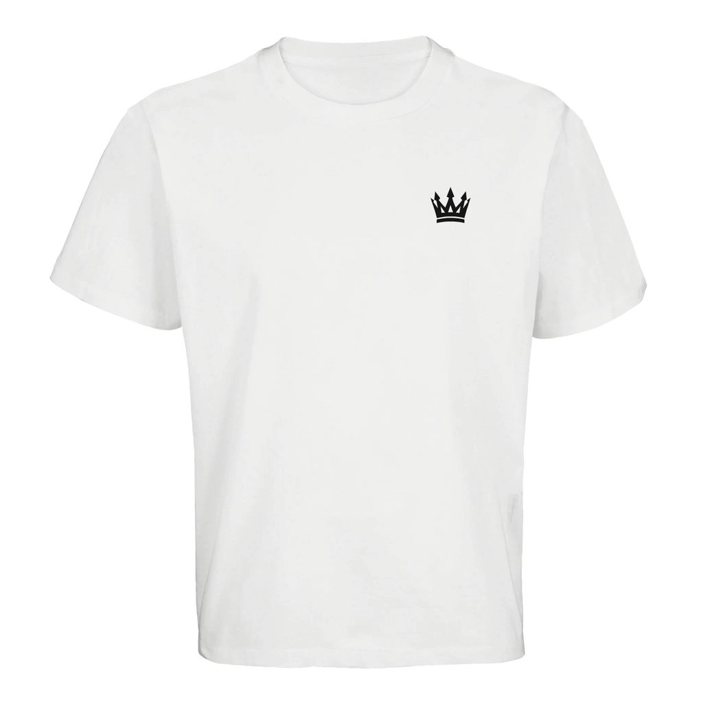 camiseta blanca oversize unisex FIFTY UNITS logo corona bordado en negro