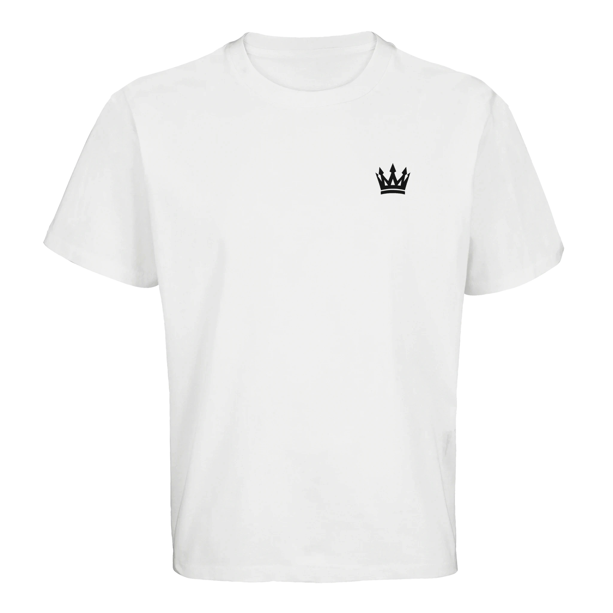 camiseta blanca oversize unisex FIFTY UNITS logo corona bordado en negro
