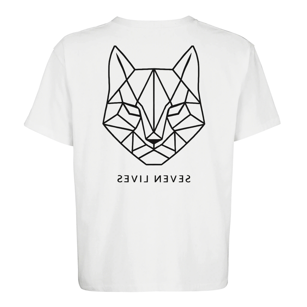 camiseta oversize unisex FIFTY UNITS logo cat white
