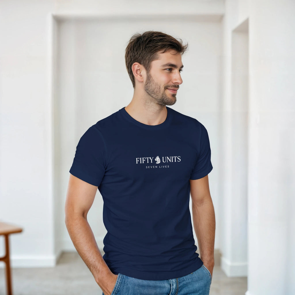 look casual con camiseta colaboración fifty units - hombre
