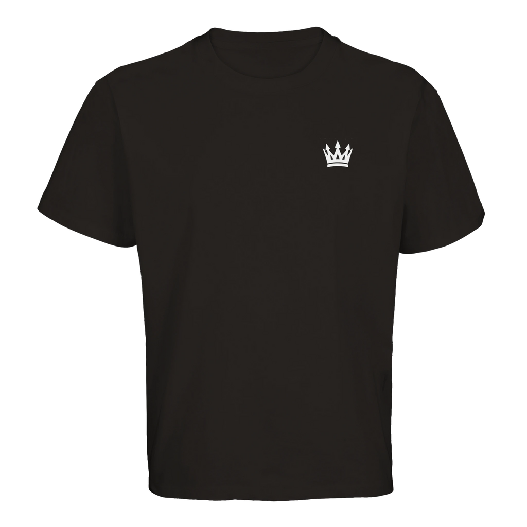camiseta negra oversize unisex FIFTY UNITS logo corona bordado en blanco