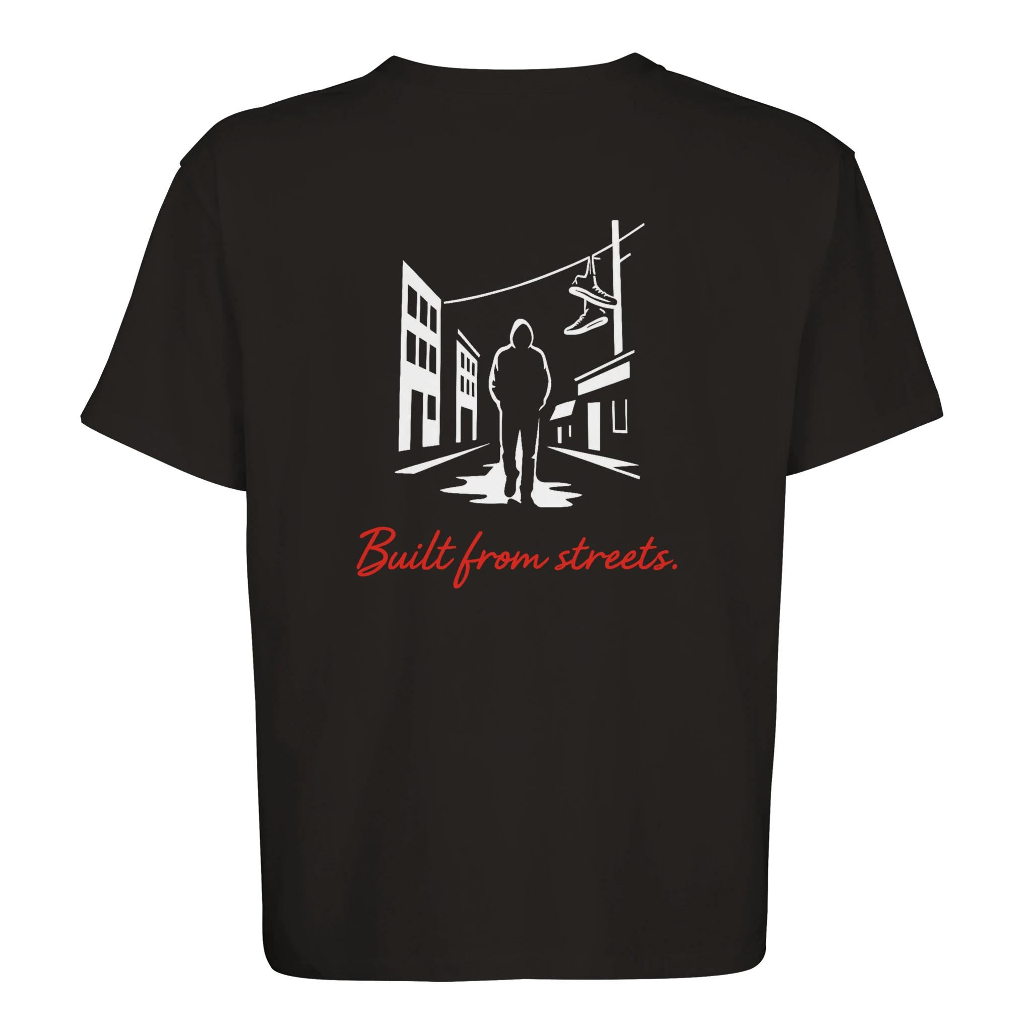 detalle camiseta oversize mensaje built from street