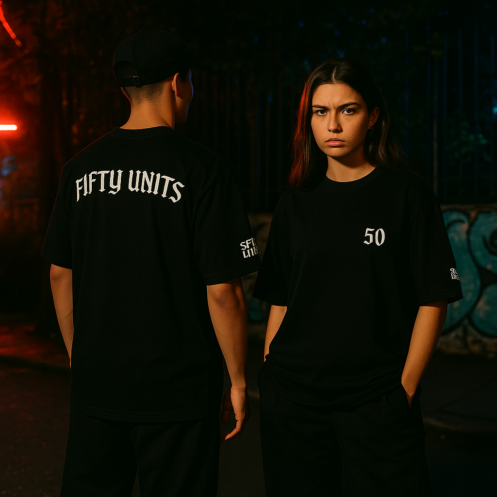 Camiseta unisex Oversize logo 'FU x SL' Black & White| FIFTY UNITS