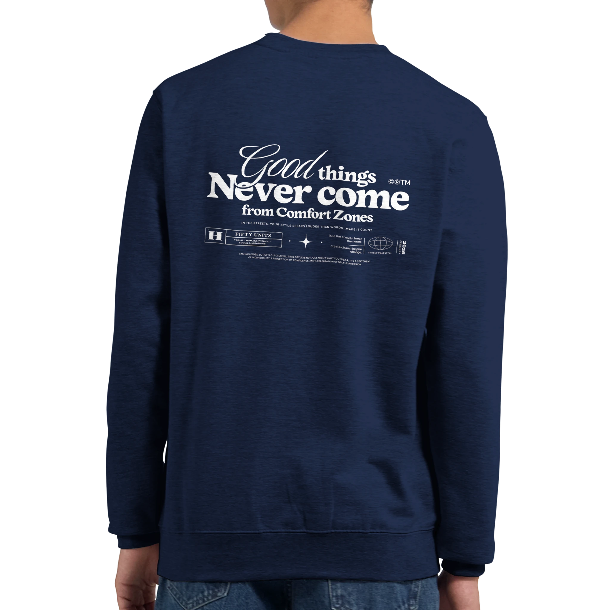 lifestyle modelo usando sudadera never come